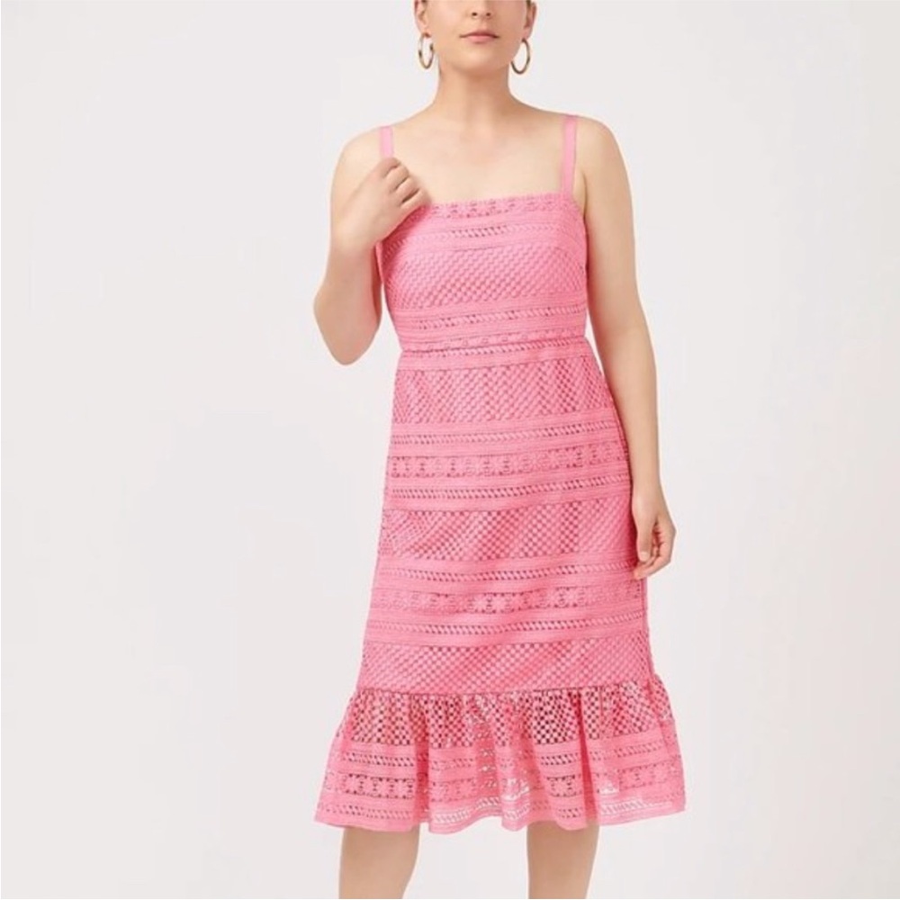 J. Crew Pink Lace Midi Dress